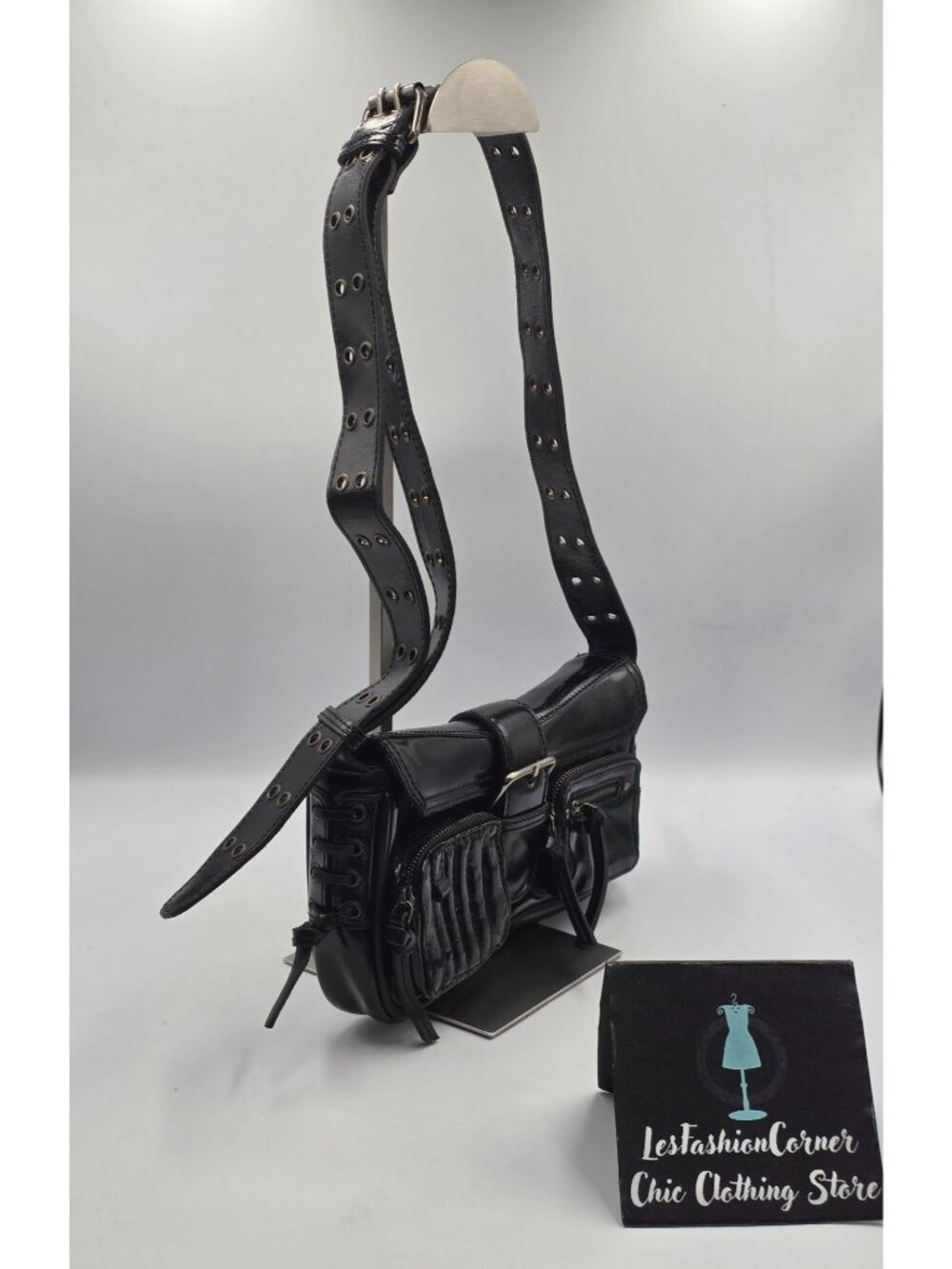 Free People Women's Black Leather High Speed Croosbody Shoulder Bag Sz S 3932 - Picture 14 of 16